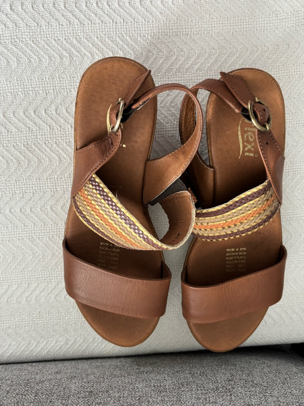 Flexi Brown Wedge Sandals with Multicolor Striped Straps - Picture 4 of 7
